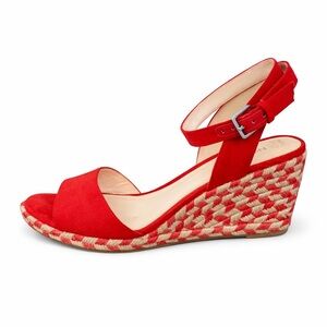 NINE WEST Red Ankle Strap Wedge Sandals  Espadrille Style Summer Shoes/size 6
